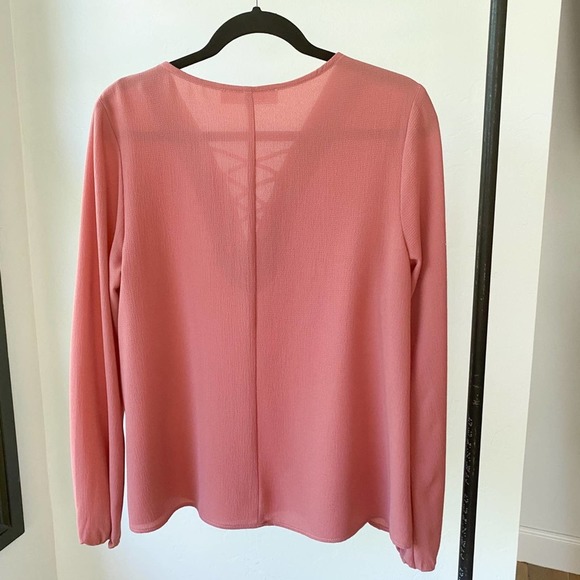 THE IMPECCABLE PIG Women's Dusty Pink Crepe Long Sleeve Caged V-Neck Blouse sz S - Picture 3 of 7